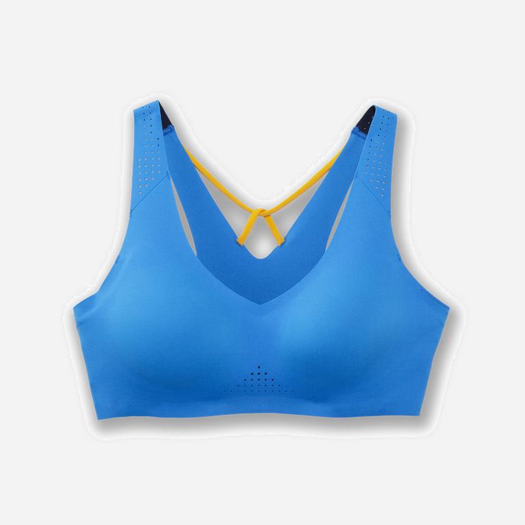 Brooks Dare V Neck Womens Running Bra - Blue Bolt/Saffron/Yellow - Philippines (485903GSJ)